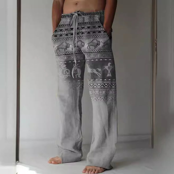 Pantalones Casuales Sueltos de Lino Estampado para Hombre