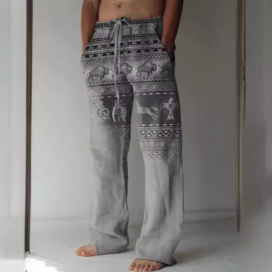 Pantalones Casuales Sueltos de Lino Estampado para Hombre