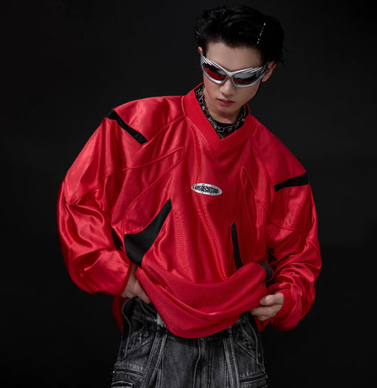 Chamarra Deportiva Retro Americana con Cuello V y Hombros Acolchados - Image 6