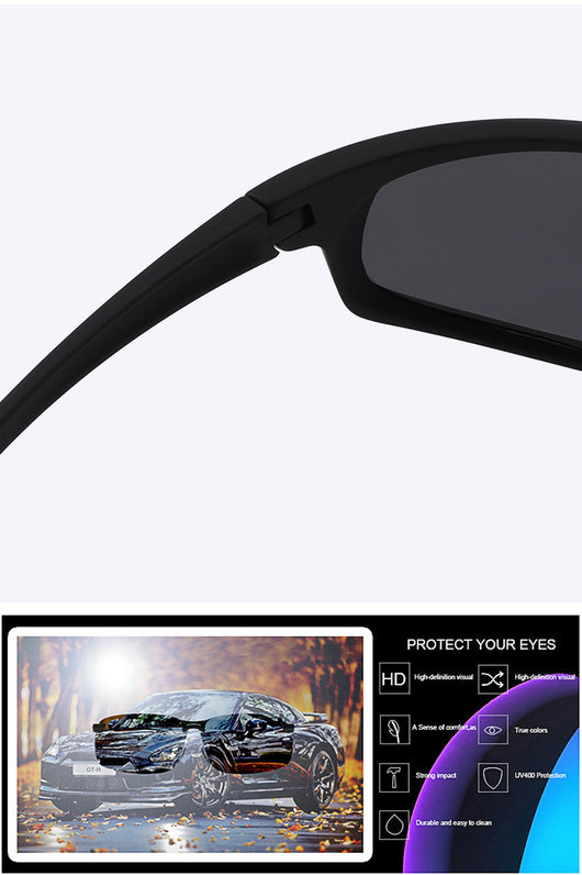 Black sports sunglasses with dark gray lenses and a matte finish, featuring a wrap-around frame style. - Image 19