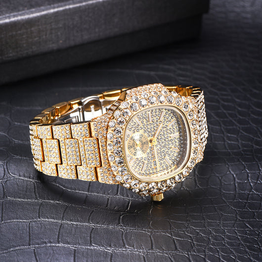 Reloj de Negocios Dorado para Hombre con Diamantes, Esfera Luminosa y Resistencia al Agua - Image 11