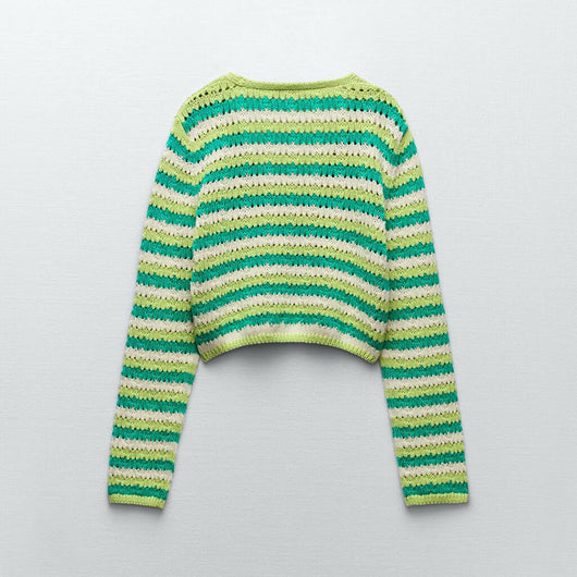 Cardigan Tejido Hueco con Rayas para Mujer - Manga Larga - Image 8