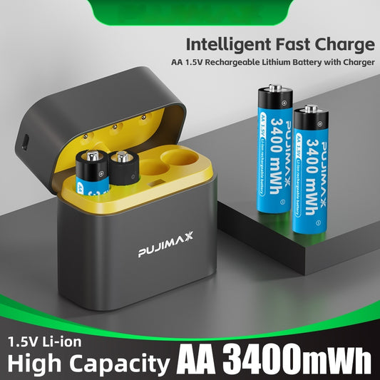 Cargador Inteligente de 8 Baterías AA con Puerto USB-C y Batería de Litio 3400mAh