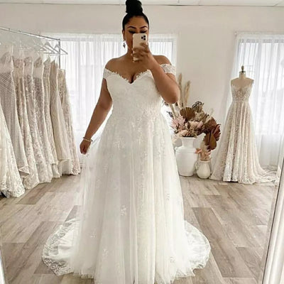 Vestido de Novia Talla Grande Corte A Hombros Descubiertos