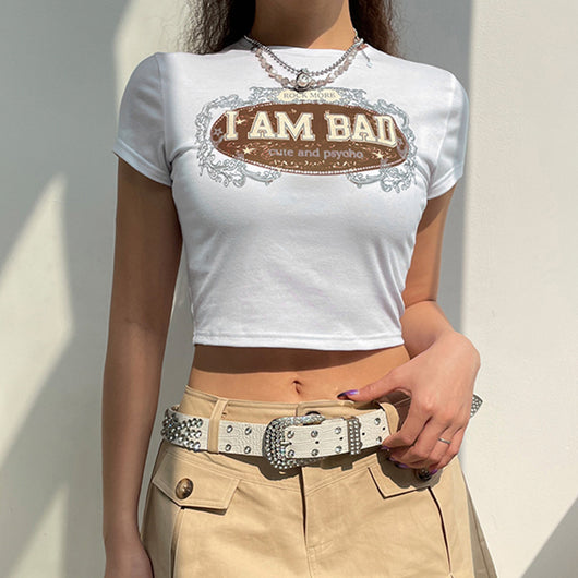 Blusa Cropped Cuello Redondo con Estampado de Letras - Image 14