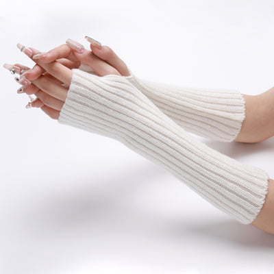 Guantes Largos Rayados de Lana para Otoño e Invierno - Mangas Calentadoras sin Dedos - Image 46