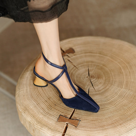 Sandalias Retro Francesas de Tacón Grueso con Hebilla en Gamuza para Mujer - Image 12