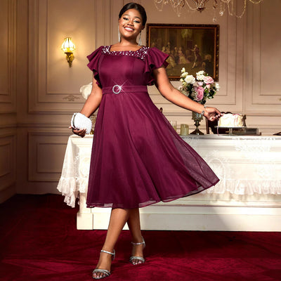 Vestido de Fiesta Elegante con Mangas Mariposa y Volantes para Bodas - Image 3