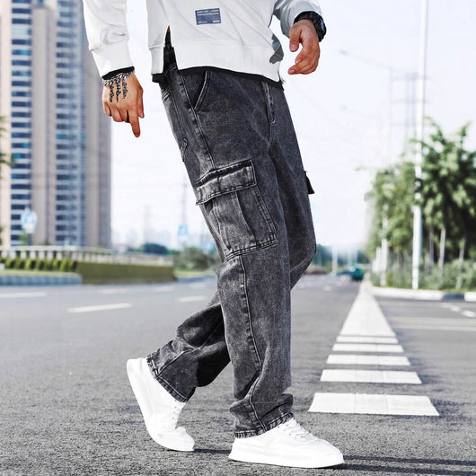 Jeans de Trabajo Holgados con Múltiples Bolsillos - Estilo Urbano Moderno - Image 4