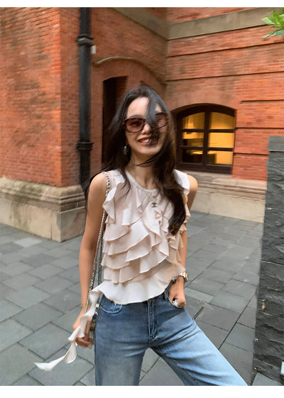 Blusa Sin Mangas con Volantes Irregulares para Mujer - Image 26