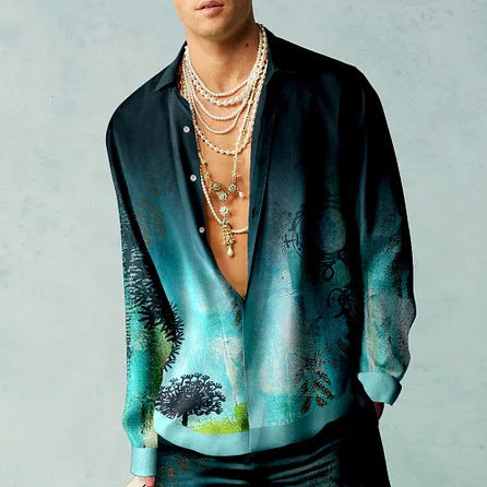 Camisa Casual Holgada con Estampa 3D para Hombre