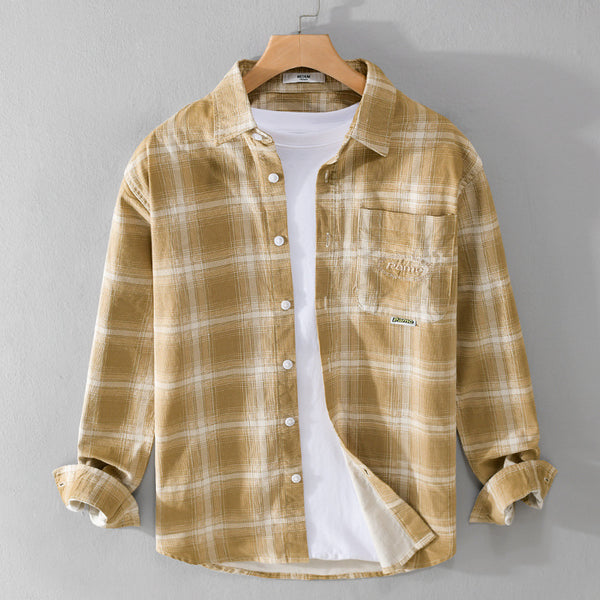 Camisa Cuadriculada de Algodón Cepillado - Estilo Retro Casual