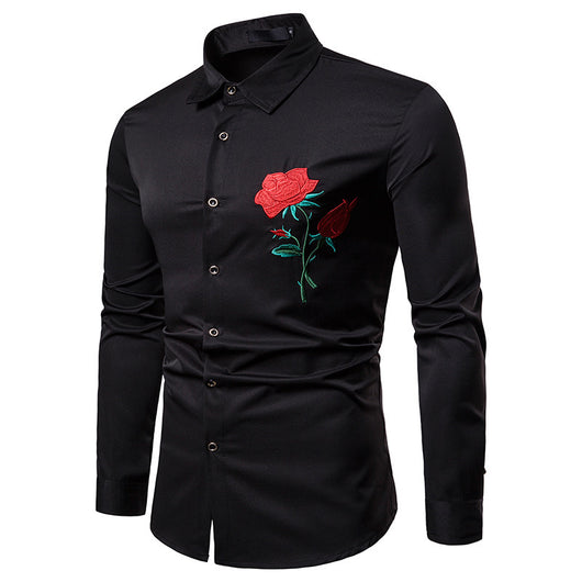 Camisa Manga Larga Estilo Étnico con Bordado de Rosas para Hombre Talla Grande - Image 8