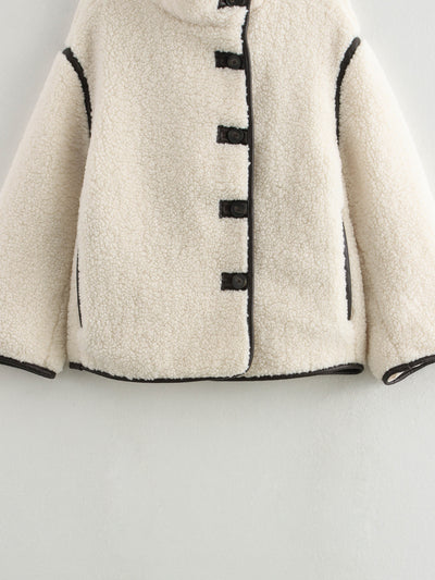 Abrigo Mujer Cuello Alto Contraste Botones Suelto y Cálido Invierno - Image 13