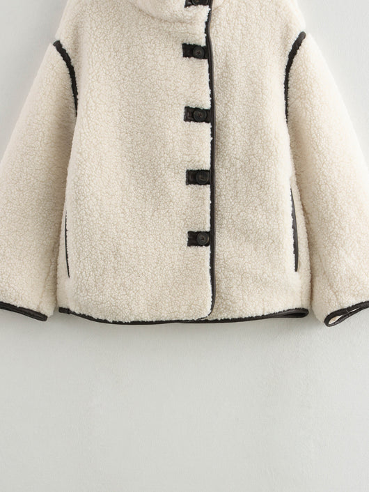 Abrigo Mujer Cuello Alto Contraste Botones Suelto y Cálido Invierno - Image 13
