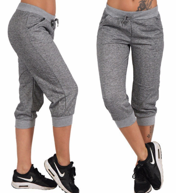 Pantalones Deportivos Sueltos Capri Lisos para Mujer