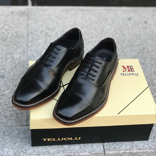 Zapatos Oxford Hombre Cuero Genuino Punta Fina Marrón Vintage Británico