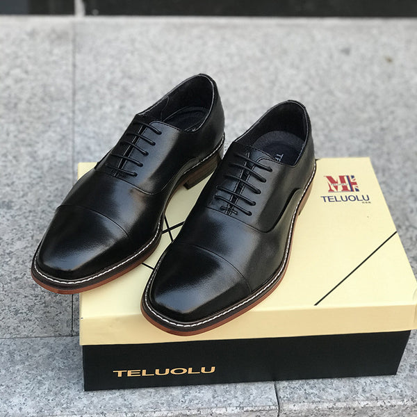 Zapatos Oxford Hombre Cuero Genuino Punta Fina Marrón Vintage Británico