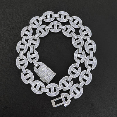 Cadena y Pulsera Hip Hop Nariz de Cerdo Chapado en Oro Real 16mm - Image 15