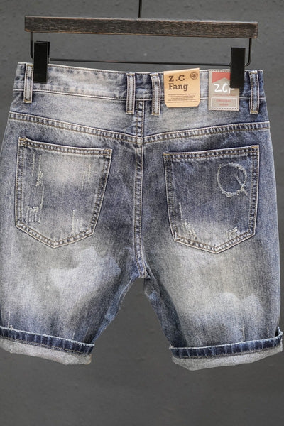 Pantalones Cortos Denim Rotos con Dobladillo Fuzzy - Estilo Retro Trendy para Hombre - Image 3