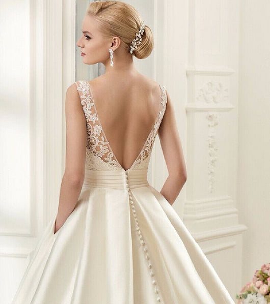 Vestido de Novia Satinado Primavera Escote Doble Ajustado Talla Grande con Soporte - Image 6