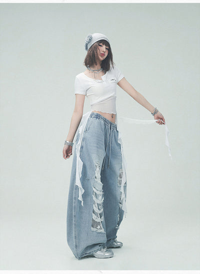 Pantalones Casuales Rotos con Parches Denim para Bailar - Image 28