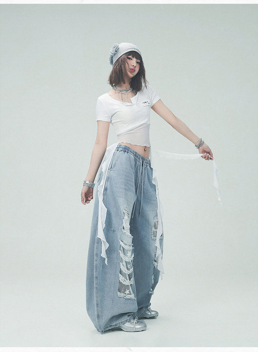 Pantalones Casuales Rotos con Parches Denim para Bailar - Image 28