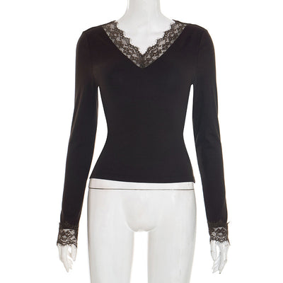 Blusa Elegante de Encaje con Escote en V y Mangas Largas para Otoño e Invierno - Image 31