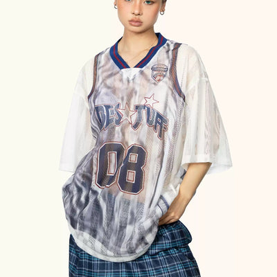 Blusa de Cuello V con Estampado Hueco y Rayas de Contraste - Image 8