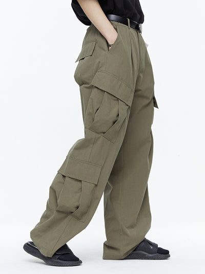 Pantalones Cargo Tácticos Verde Militar con Piernas Rectas y Múltiples Bolsillos - Image 3