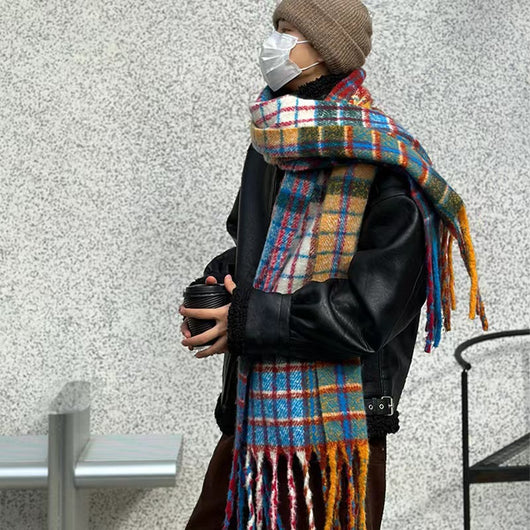Bufanda Mohair Arcoíris Cuadros Invierno - Chal Cálido Versátil - Image 3