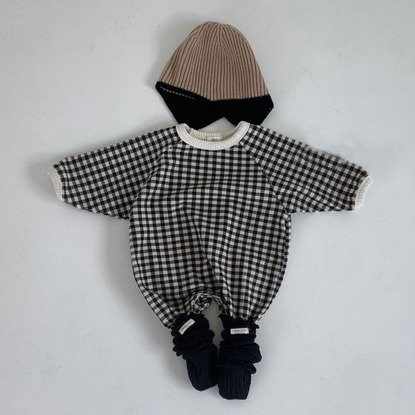 Enterizo Suelto para Bebé Recién Nacido Diseño Cuadrícula Blanco y Negro