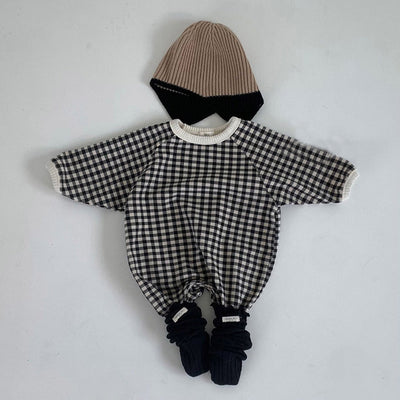 Enterizo Suelto para Bebé Recién Nacido Diseño Cuadrícula Blanco y Negro
