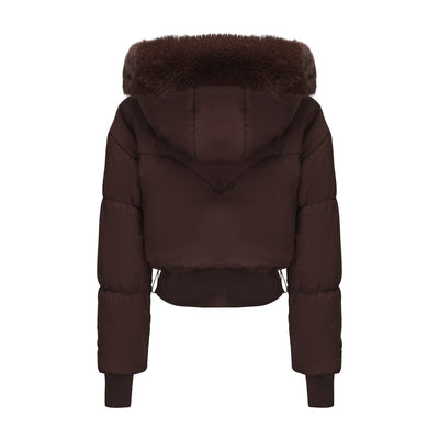 Chaqueta de Algodón Corta con Capucha y Cuello de Pelaje para Mujer - Image 12