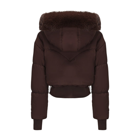 Chaqueta de Algodón Corta con Capucha y Cuello de Pelaje para Mujer - Image 12