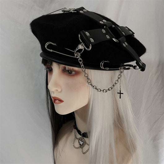 Gorro Pintor con Cadena de Cruz Punk Goth - Image 8