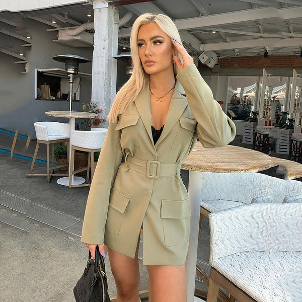 Blazer Largo de Talla Grande con Solapa y Manga Larga