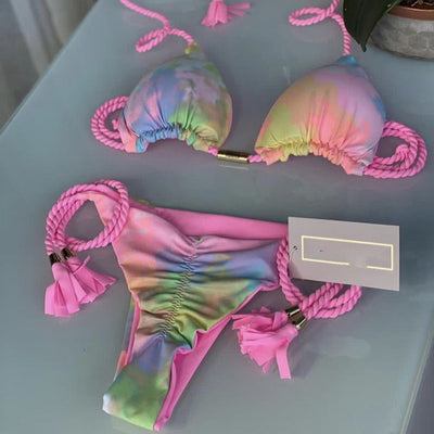 Traje de Baño Triangular con Cordones y Estampado Divisido - Image 16