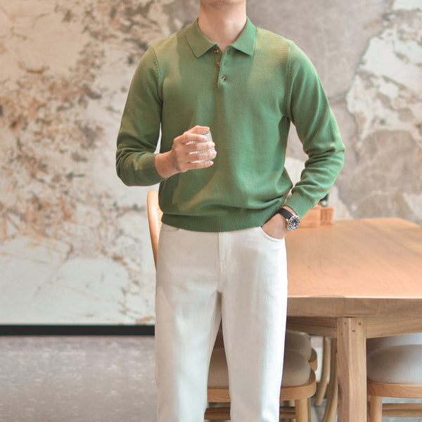 Camisa Vintage con Solapa de Punto en Verde Menta para Hombre
