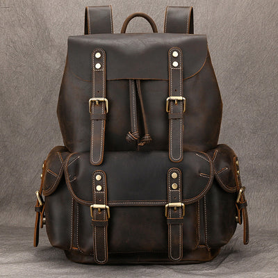 Mochila de Viaje Cuero Crazy Horse Capacidad Jumbo con Solapa Frontal - Image 2