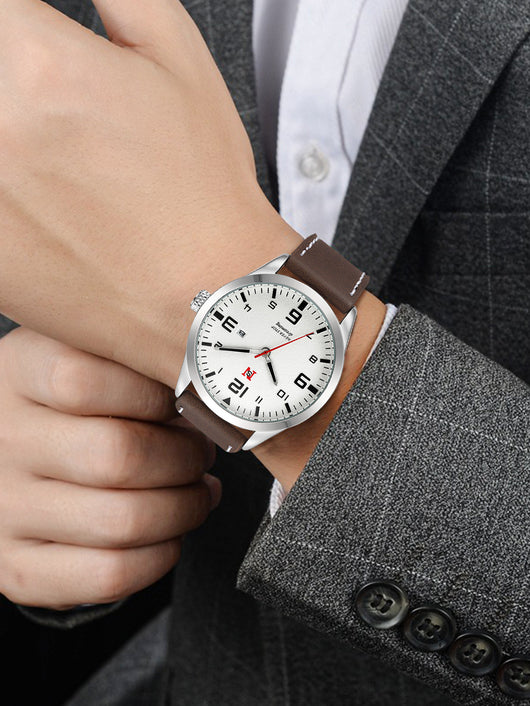 Reloj de Cuarzo para Hombre con Correa de Cuero, Esfera Grande y Calendario - Image 10
