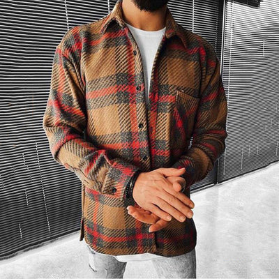 Camisa Cuadros Bloques de Color Primavera Otoño para Hombre - Image 4