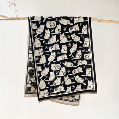 Bufanda de Cashmira Artificial Gato Crema - Estilo Coreano para Otoño e Invierno - Image 6