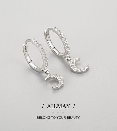 Aretes de Plata 925 con Diamantes y Diseño de Luna - Image 6