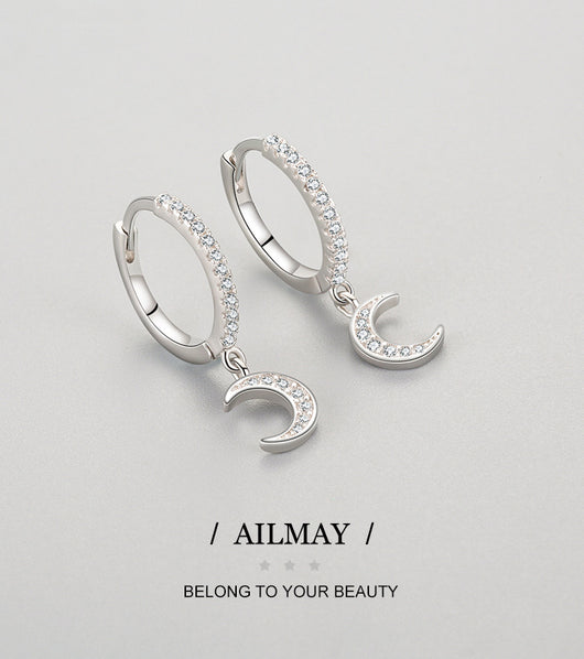 Aretes de Plata 925 con Diamantes y Diseño de Luna - Image 6