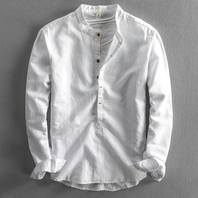 Camisa de Lino Suelta para Hombre - Manga Larga Casual Color Sólido - Image 5