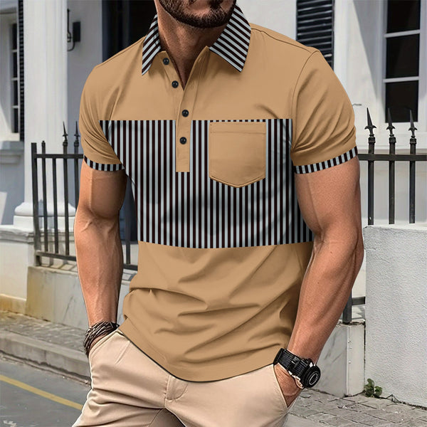 Polo Casual Hombre con Rayas y Costuras Contrastantes