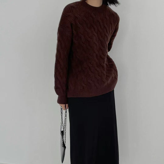 Suéter Tejido de Color Sólido con Estilo Retro para Mujer - Image 3