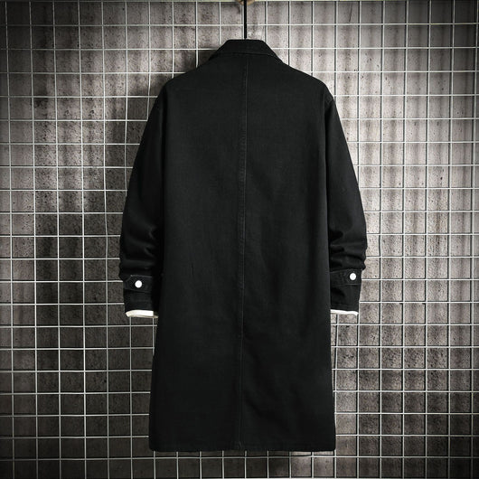 Abrigo Tipo Trench Denim Hombre Largo Casual Suelto - Image 4