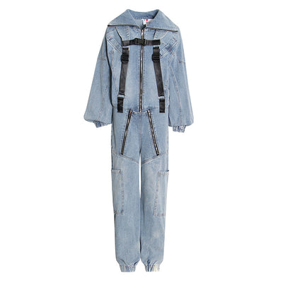Jumpsuit Vaquero Holgado con Capucha y Piernas Rectas - Image 7